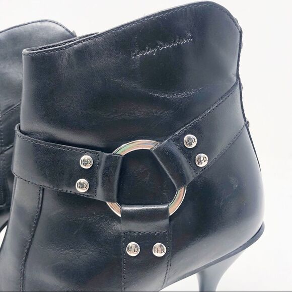 HARLEY DAVIDSON | Black Heeled Leather Boots Stirrup Strap Silver Buckle Size 7 - Picture 3 of 10